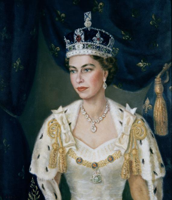 queen elizabeth ii coronation robes. Portrait of Queen Elizabeth II wearing coronation robes and the Imperial